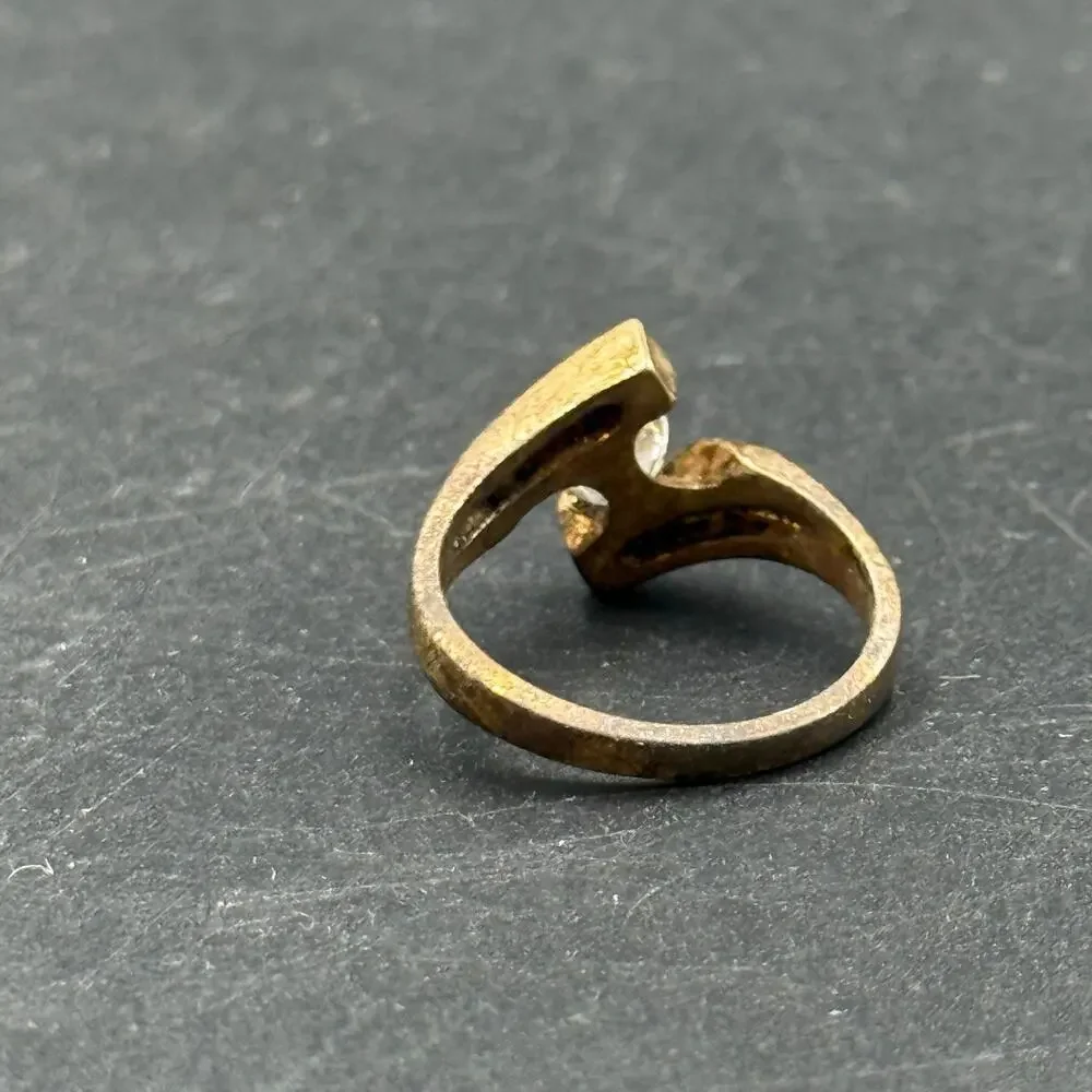Vintage Marquise Bypass Ring Central Stone Gold Tone